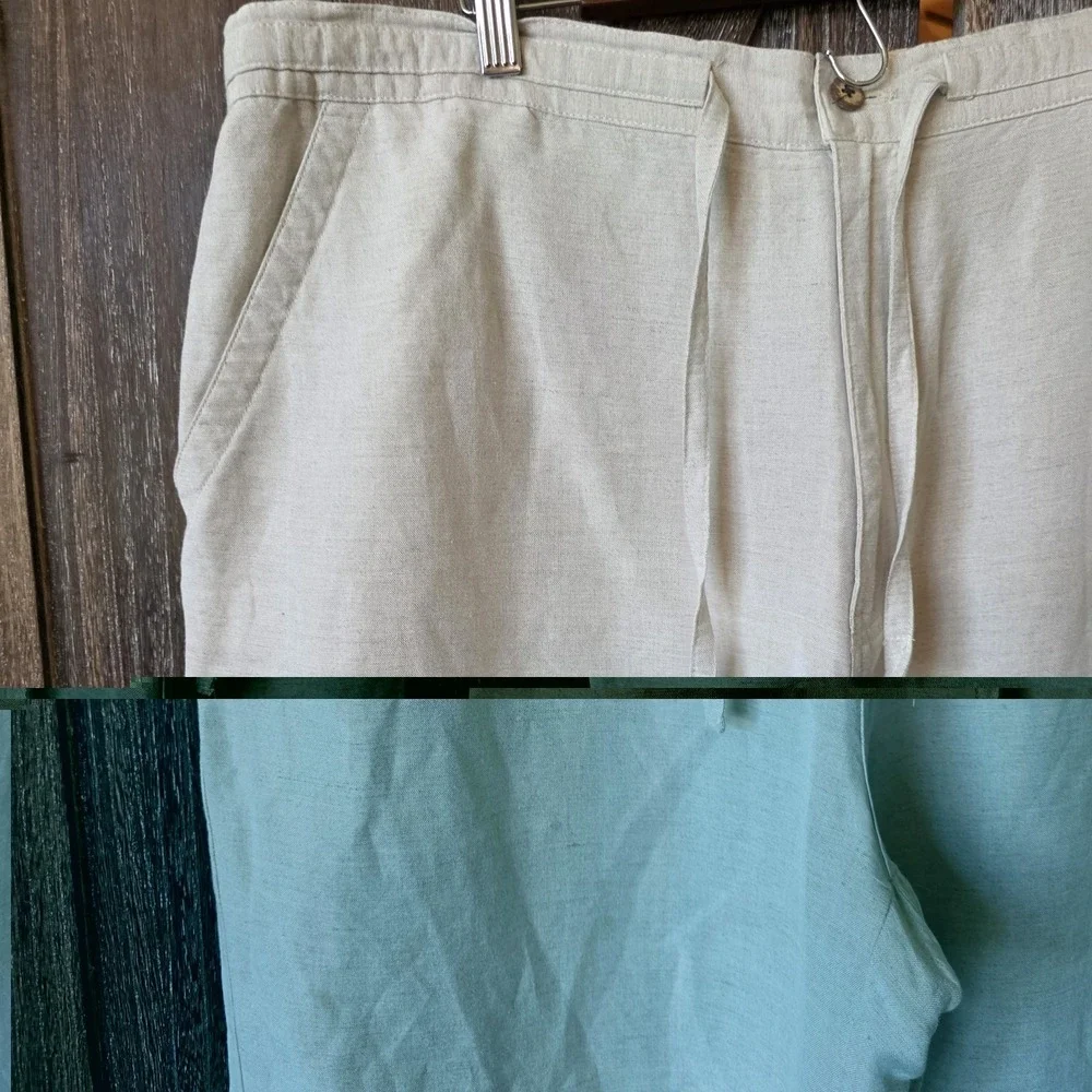 Cubavera Pants Mens Size XL (40-42) Beige Wide Leg Linen Blend Chinos Drawstring